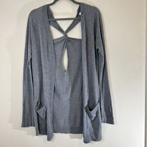 RVCA Cardigan Lightweight Cut Out Twist Back Sz Small Gray Long Sleeve